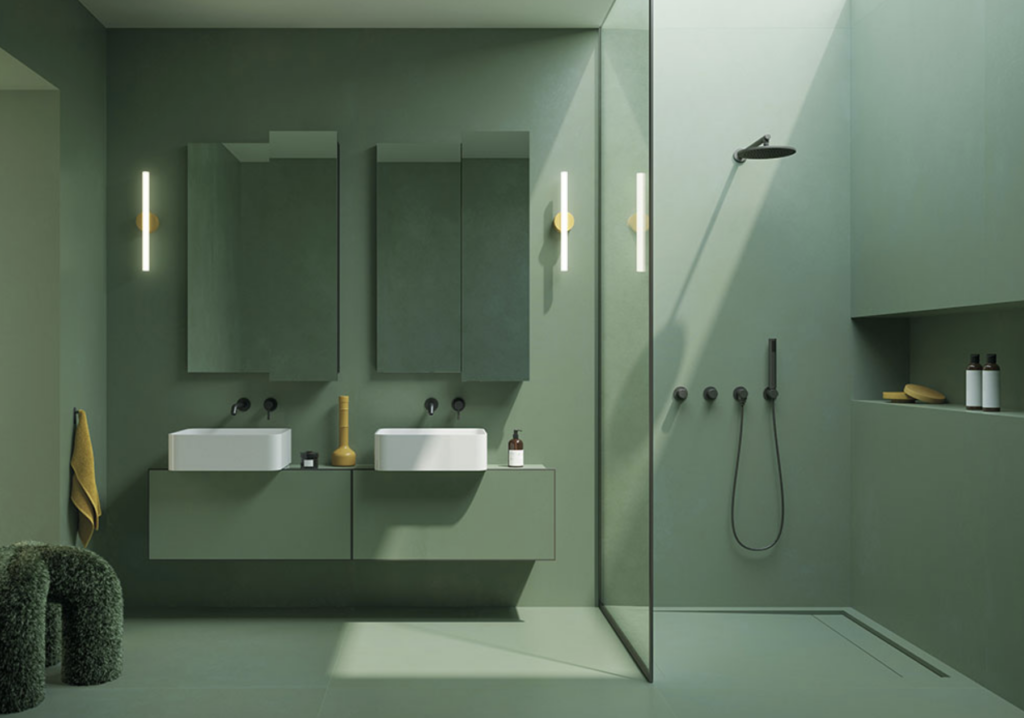 A green bathroom by Nemo Tile and Stone